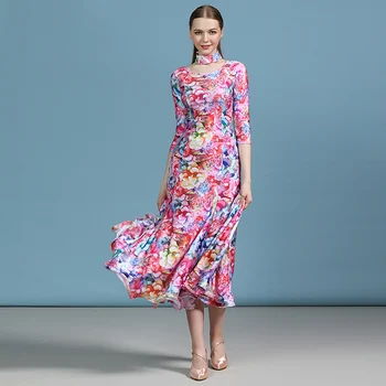 

Ballroom Dance Dress Spandex Printing Ballroom Dancing Practice Clothing Adults Waltz Standard Dress Spanish Flamenco DNV12230