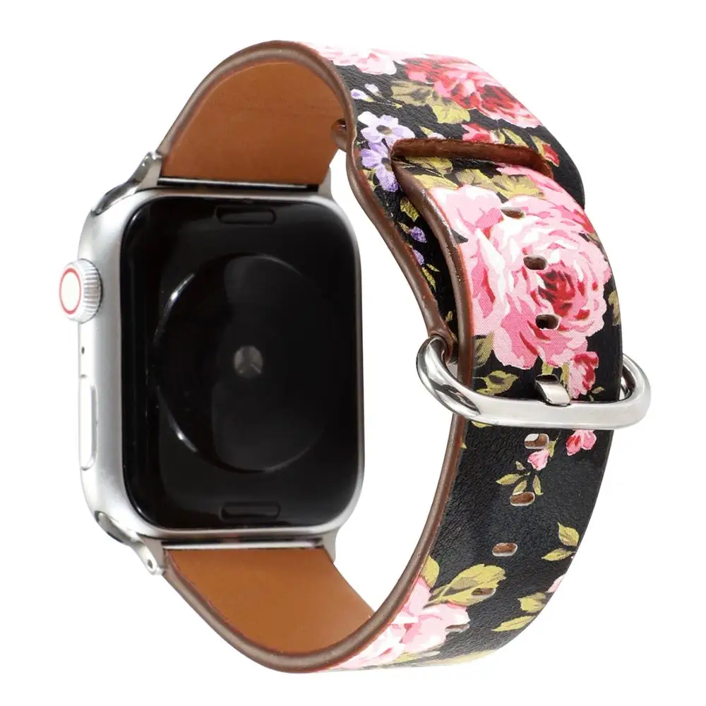 Женский браслет ремешок для apple watch 42 мм 44 38 40 цветочный кожаный сменный Браслет