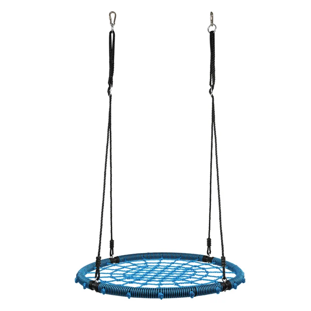 40 Inch Spider Web Round Rope Swing with Adjustable Ropes, 2 Carabiners (Blue & black) 1
