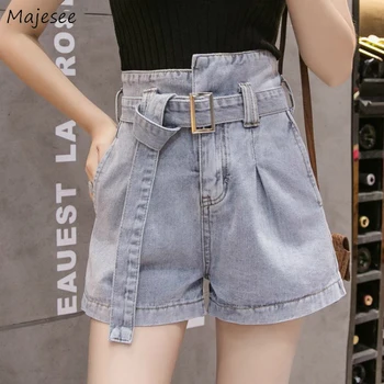 

Shorts Women Hot Korean Trendy Summer High Wasted Female Denim Casual Short Chic Sashes Regular Elegant Girls Clothing Plus Size