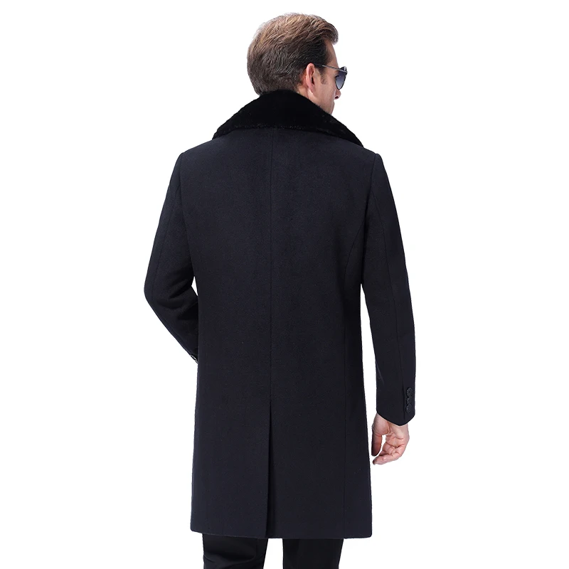 Зимнее мужское шерстяное пальто Теплое шерстяное пальто Мужское пальто Кашемировое пальто Шерсть Длинная куртка класическое шерсть мужское пальто зима натуральный меховой воротник кролика меховая подкладка