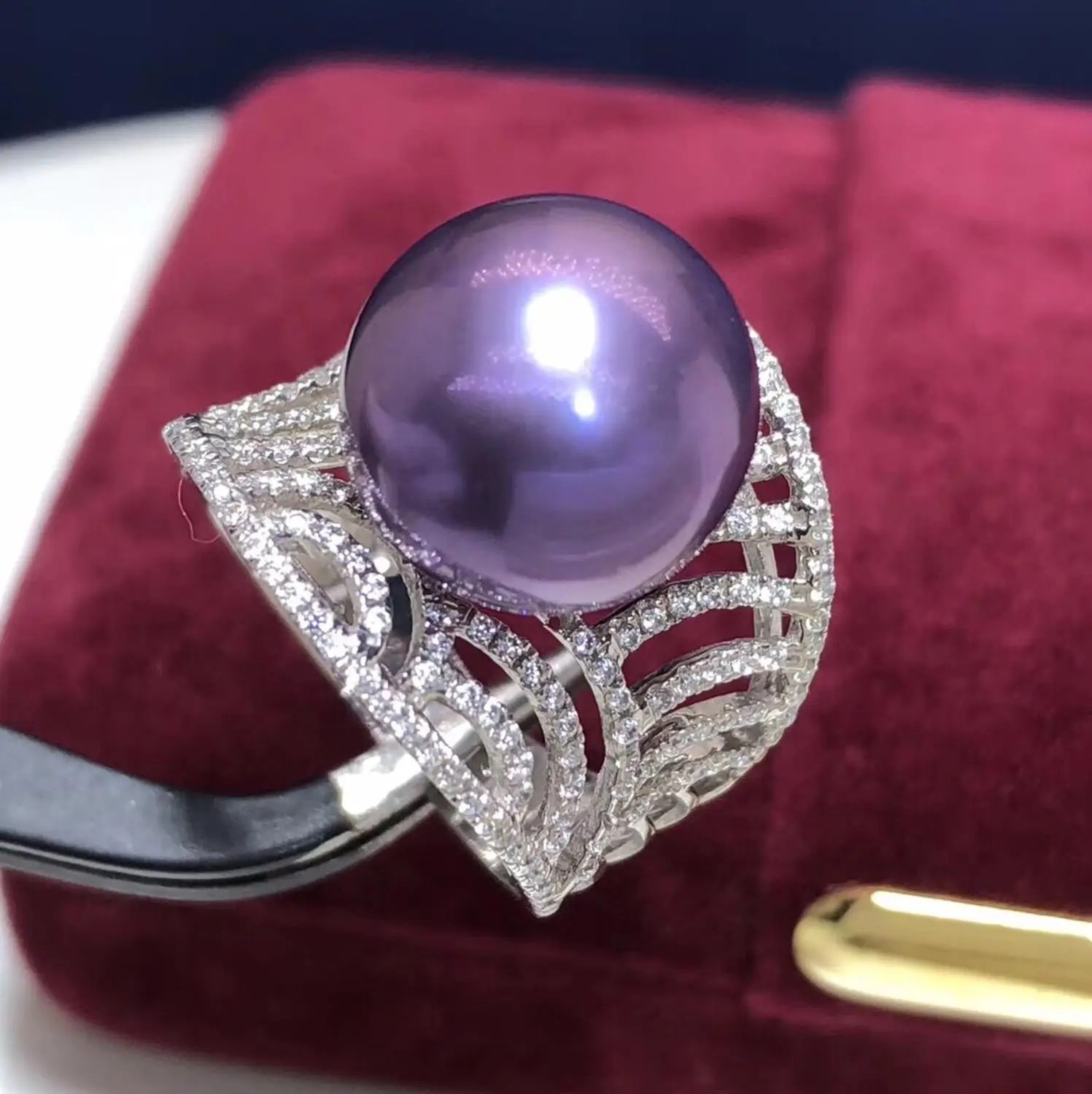 Fine Jewelry 14K White Gold Natural Fresh Water Purple 12-13mm Peals Rings for Women Pearls | Украшения и аксессуары