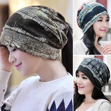 Woman Autumn/Winter Fashion Outdoor Riding Printed Thicken Dual Use Caps Hats