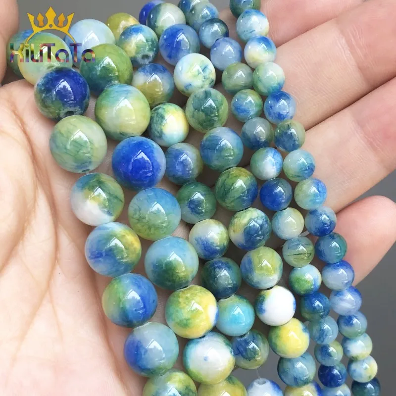 

Natural Stone Beads Round Blue Yellow Persian Jades Loose Spacer Beads For Jewelry Making DIY Bracelet Accessories 15'' 6/8/10mm
