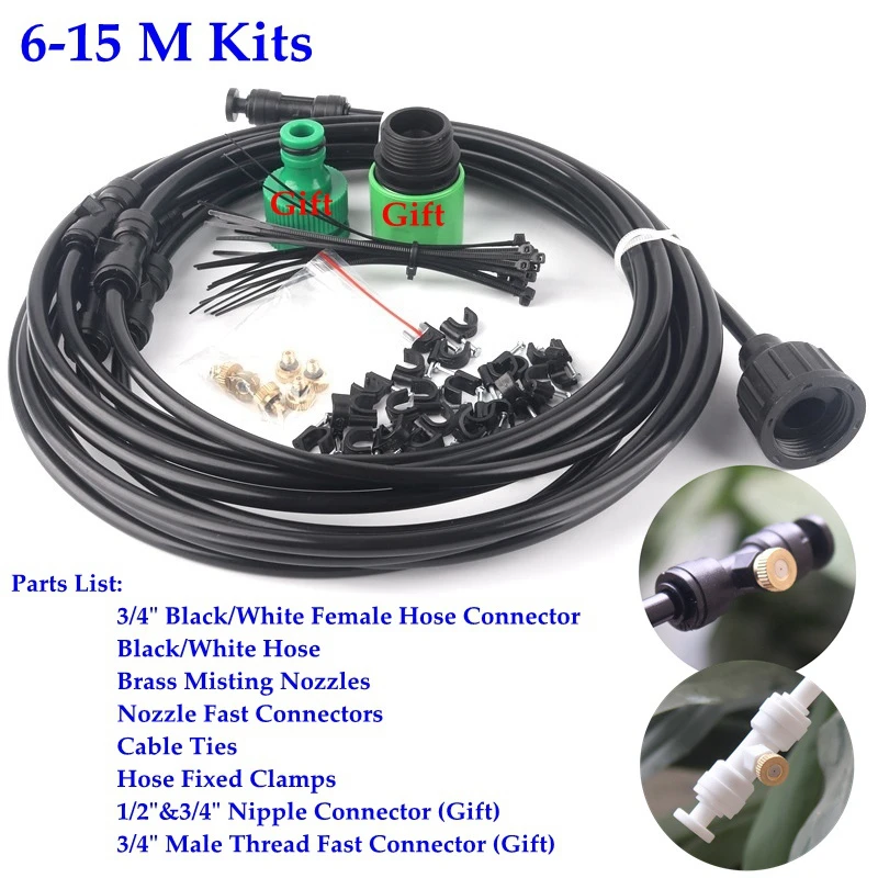 Misting System, 15m 15 Nozzle Garden Cooling Watering System