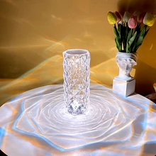 

Modern Crystal LED Desk Lamp Cylinder Rose Crystal Table Lamp Bedroom Living Room Art Decoration Diamond Petal LED Night Lights