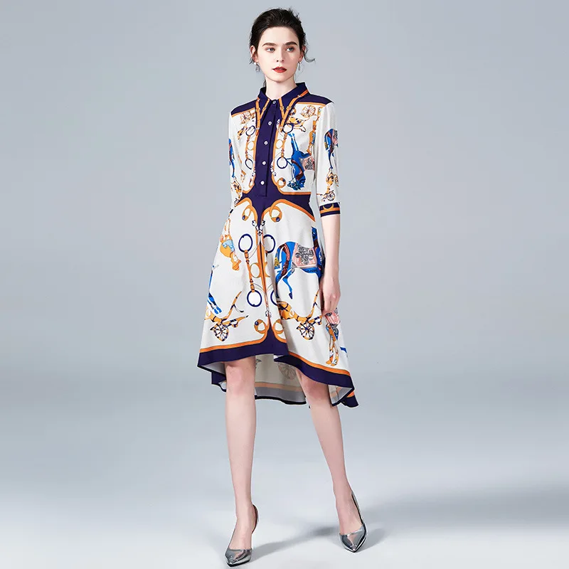 

Photo Shoot Ozhouzhan New Style WOMEN'S Dress Half-sleeve Shirt Vintage Floral Printed Dress