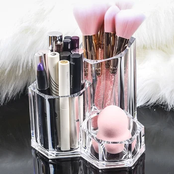 

Transparent desktop storage case comb lipstick eyeliner makeup brush eyebrow pencil bucket box YHJ40611