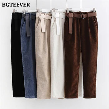 

BGTEEVER Plus Size Thicked Loose Harem Pants Winter Female High Waist Sashes Corduroy Pants Women Trouser pantalon femme 2019
