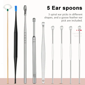

9pcs/set Ear Cleaner Kits Ear Wax Removal Kit Stainless Steel Earpick Ear Wax Remover Goose Feather Ear Pick Ear Clean Tool