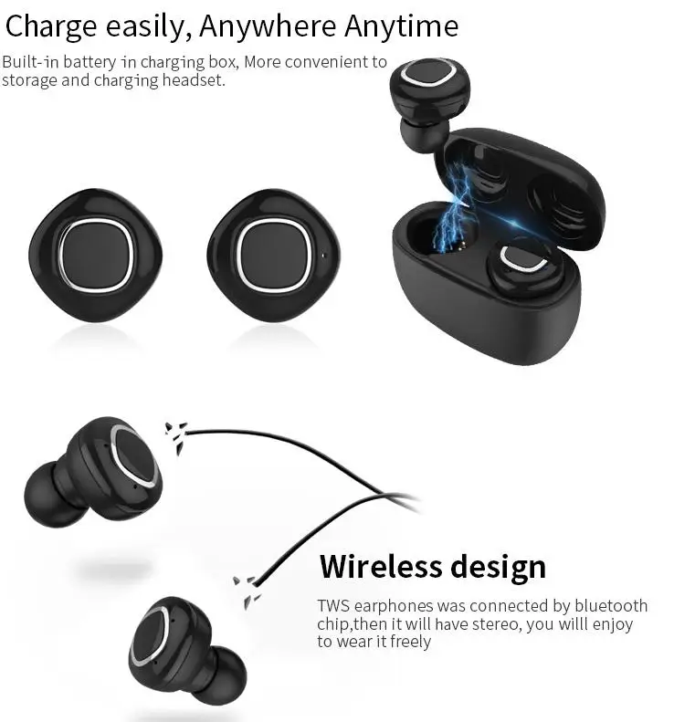 Настоящие беспроводные bluetooth-наушники W12, наушники-вкладыши, стерео басы, наушники с зарядной коробкой для Iphone Andriod телефонов