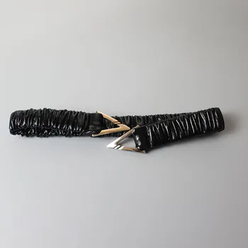 

Women designer belt fashion 2020 luxury ins style gold sivler double color triangle buckle elastic waistband black belt