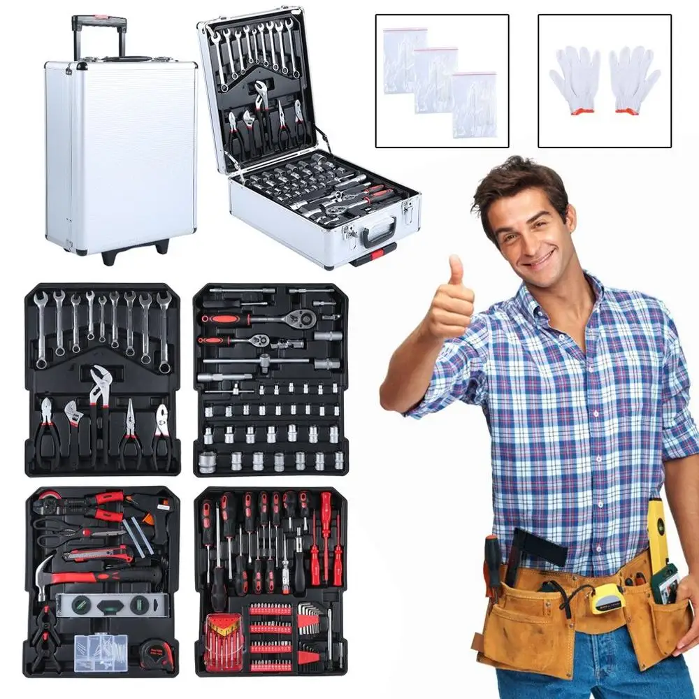 

729pcs Tool Trolley Suitcase Set With Aluminum Alloy Carry Box Professional Precision Tools Garage Mobile Workshop Toolbox