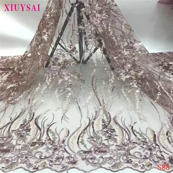 

XIUYSAI Pink African Lace Fabric 2020 Embroidered Nigerian Wedding Lace Fabric High Quality French Tulle Lace Fabric Sequins S88