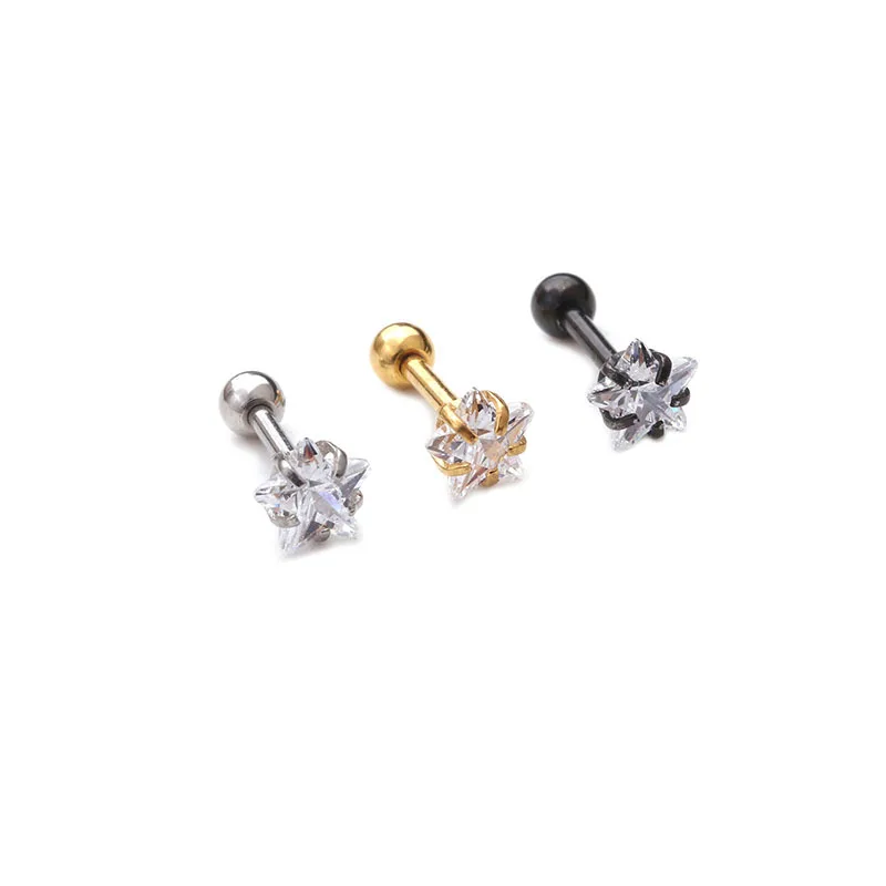 316 Stainless Steel Screw-back Star Zircons Stud Earrings 3mm to 8mm Classical Style Golden IP Plating No Easy Fade Allergy Free 5