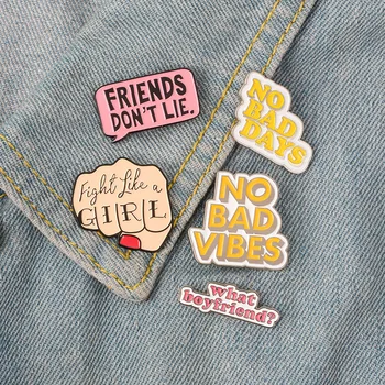 

NO BAD VIBES Feminist Cartoon Lapel Pins Brooch Metal Badge Vintage Classics Fashion Retro Jewelry Gifts Collection
