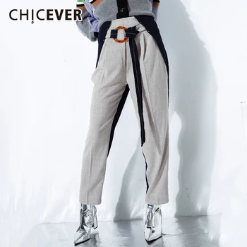 

CHICEVER Korean Patchwork Hit Color Trouser Female Lace Up High Waist Large Size Pants For Women Clothes Fashion 2020 Autumn New