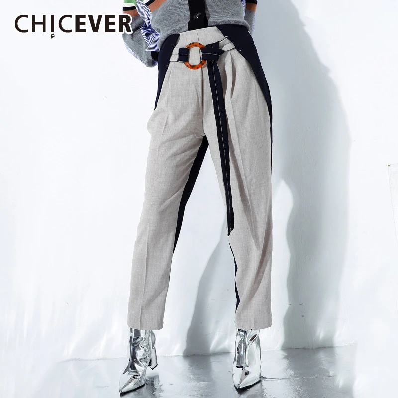CHICEVER корейский стиль лоскутные хит цветные штаны женские на шнуровке высокая