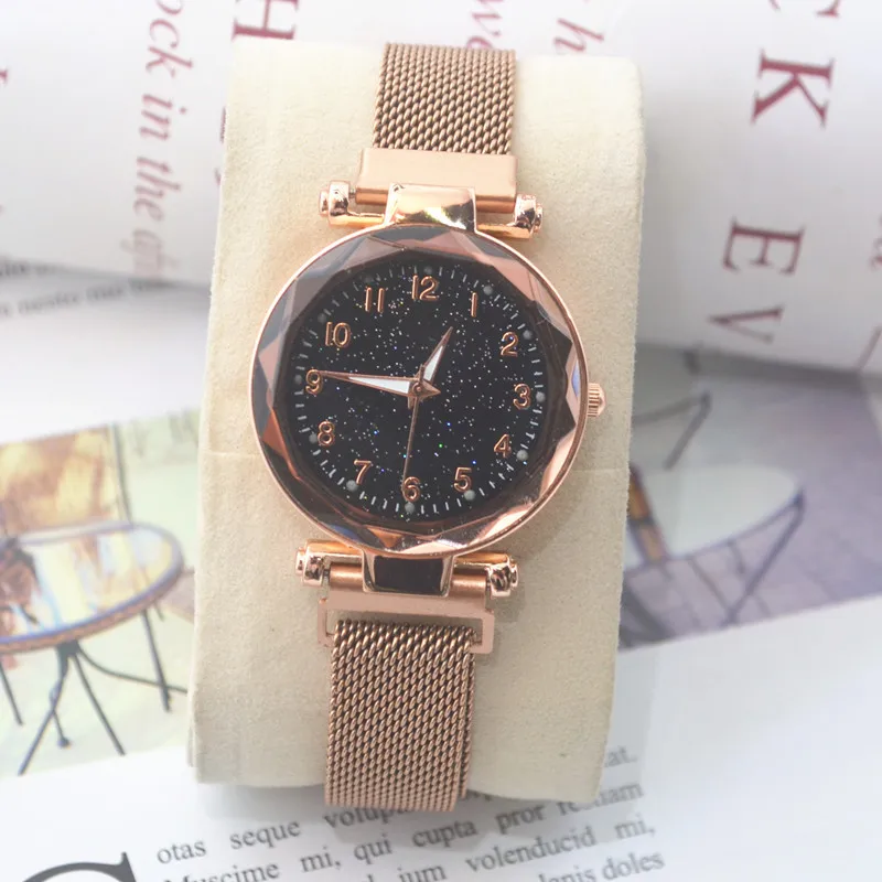 

Wechat Business Hot Selling Lazy Watch Strap Magnet Watch Star Surface Drilling with Numbers Measuring Mesh Belt Quartz Watch