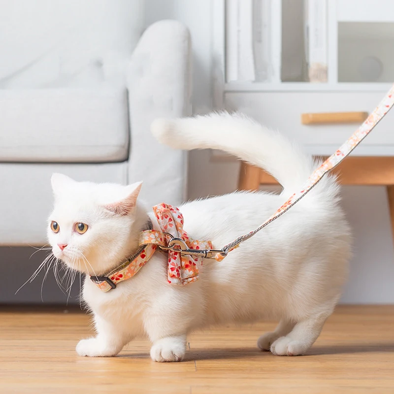 Cat Harness Vest Walking Lead Leash Pet Cat Pet Vest Coat for All Seasons Cat Collar with Bow Pet Necklace Personalized Bowknot