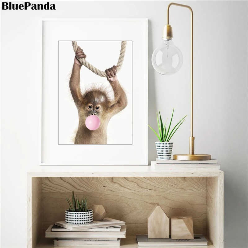 Животные белка Обезьяна Собака коала Blow Bubble Скандинавская Картина на холсте