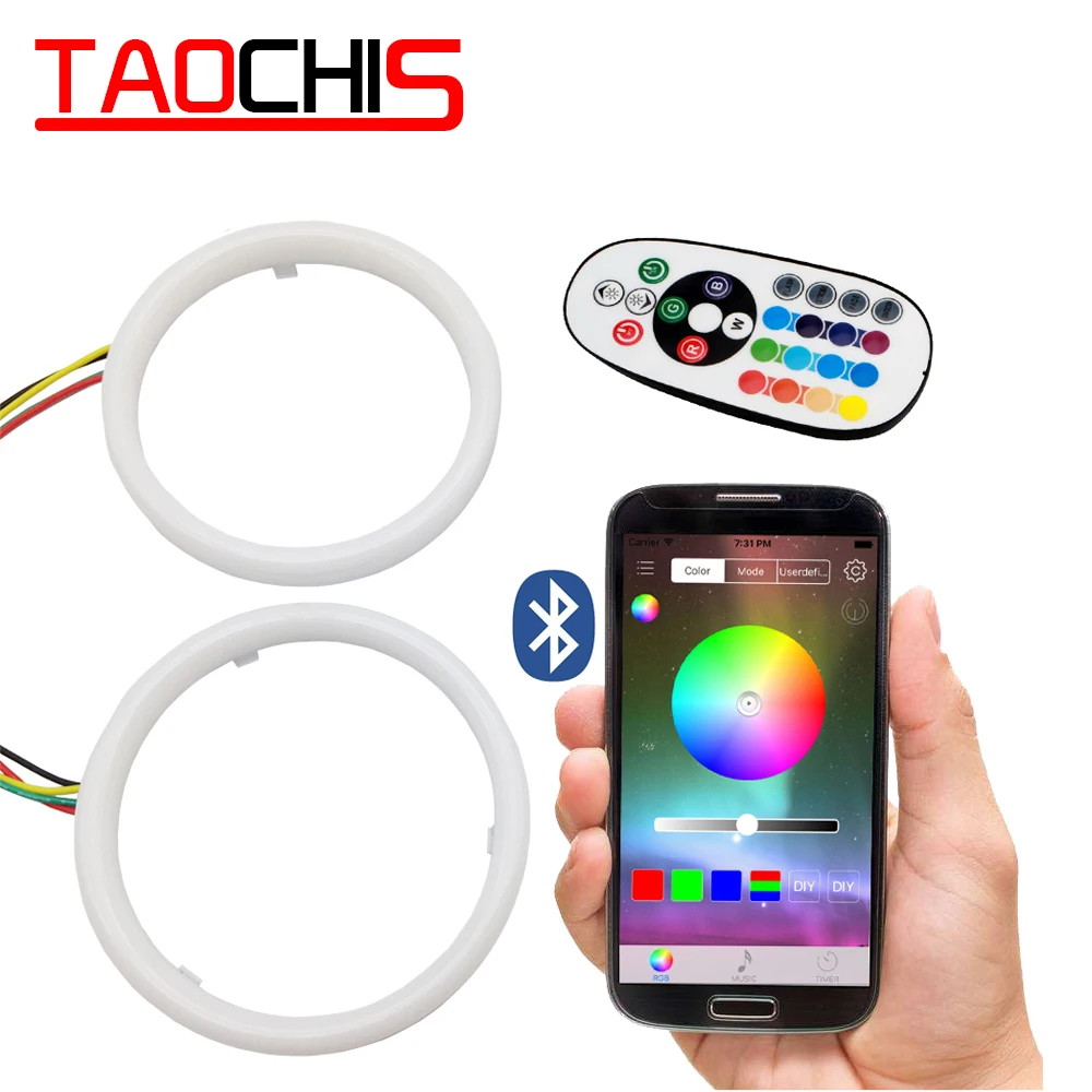 TAOCHIS RGB ангельские глазки мобильное приложение Pone пульт дистанционного управления 60 мм 70 мм 80 мм 90 мм 95 мм 100 мм мотоциклетный автомобильный головной светильник