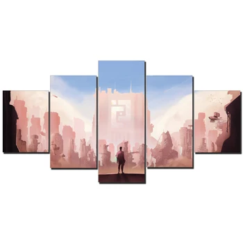 

Canvas HD Prints Pictures Framework 5 Pieces Wasteland City Original Art Paintings Home Wall Art Decor Posters