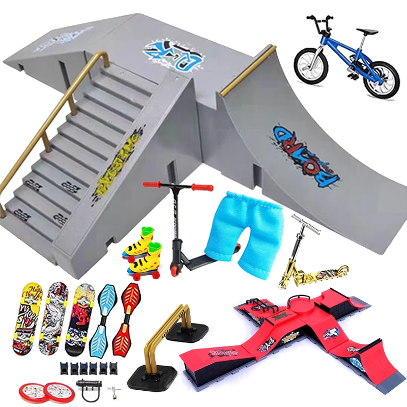 Finger Skateboard Kit Finger Bike BMX Mini Two Wheel Scooter Board Skate Fingers Sport Training Props Ramps Skate Park Toys finger skateboard toys fingerboard set finger bike toys bike toys