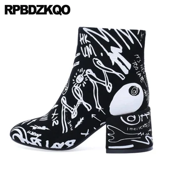 

big size suede chunky shoes ankle brand women winter boots genuine leather square toe 2019 booties sheepskin high heel plus fur