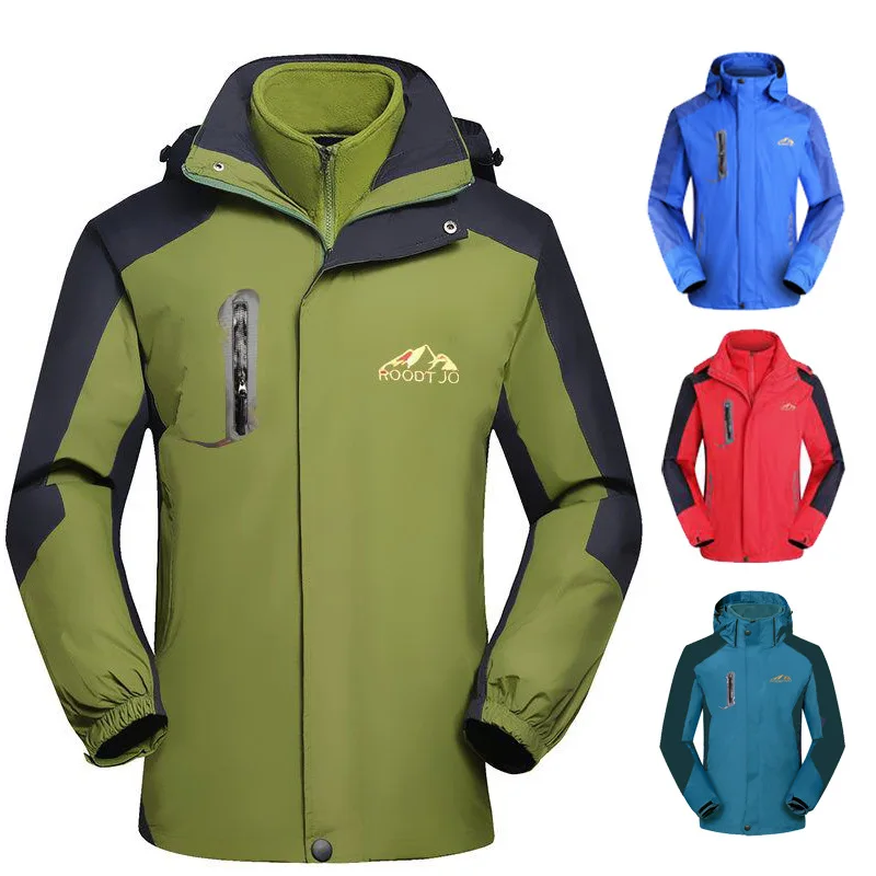 Дождевик, куртка, настраиваемый логотип, осень и зима, для мужчин и женщин, три в одном, съемный, на плече, водонепроницаемый, толстый бархат