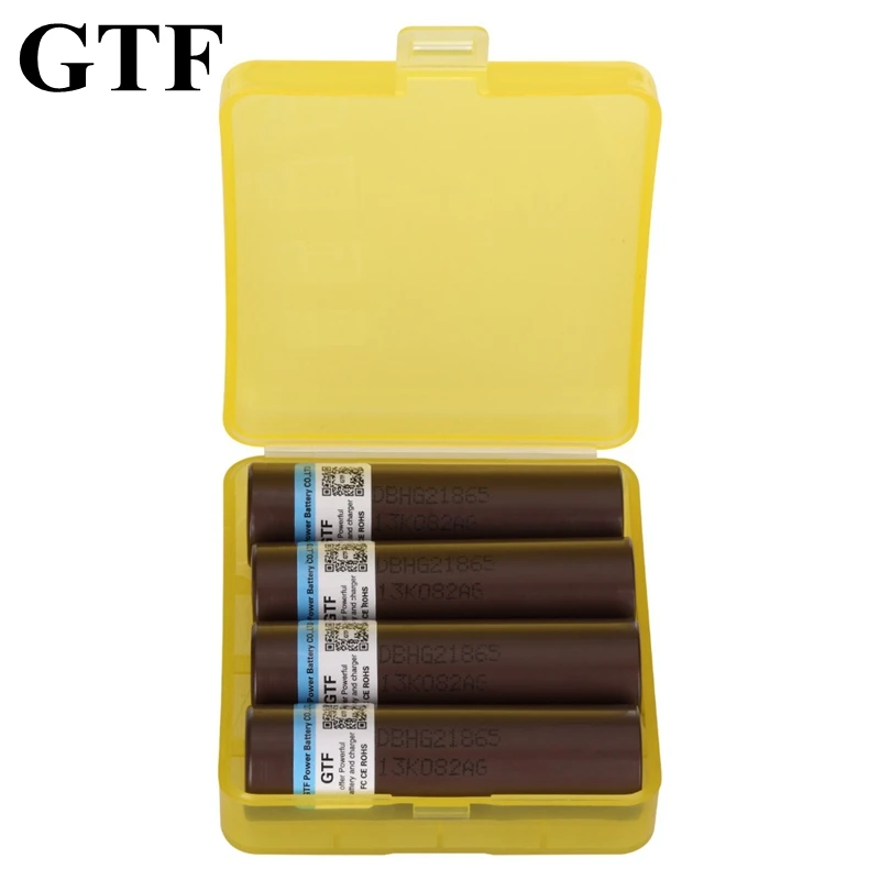 GTF 4pcs HG2 18650 3.7V Battery 3000mah Rechargeable battery For electronic product 30A discharge +1pc 18650 Battery Box