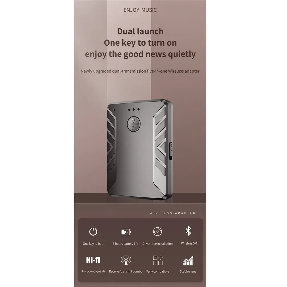 T19 Bluetooth 5 0 Wireless Adapter 2 in 1 Bluetooth Audio Transmitter Receiver Adapter Rechargable For Headphone TV PC Speaker