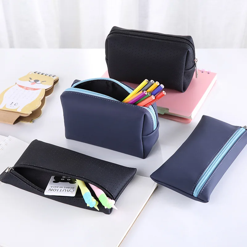 

Creative solid color pu leather pencil case school supplies simple multifunctional student pencil case cute boy school supplies