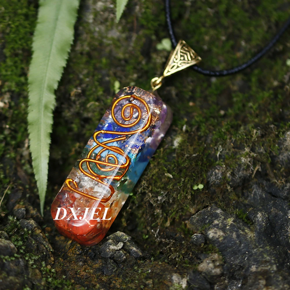DXJEL Natural 7 Chakra Orgone Energy Healing Pendant Necklace for Women Chakra Stones Necklace for EMF Protection Dropshipping