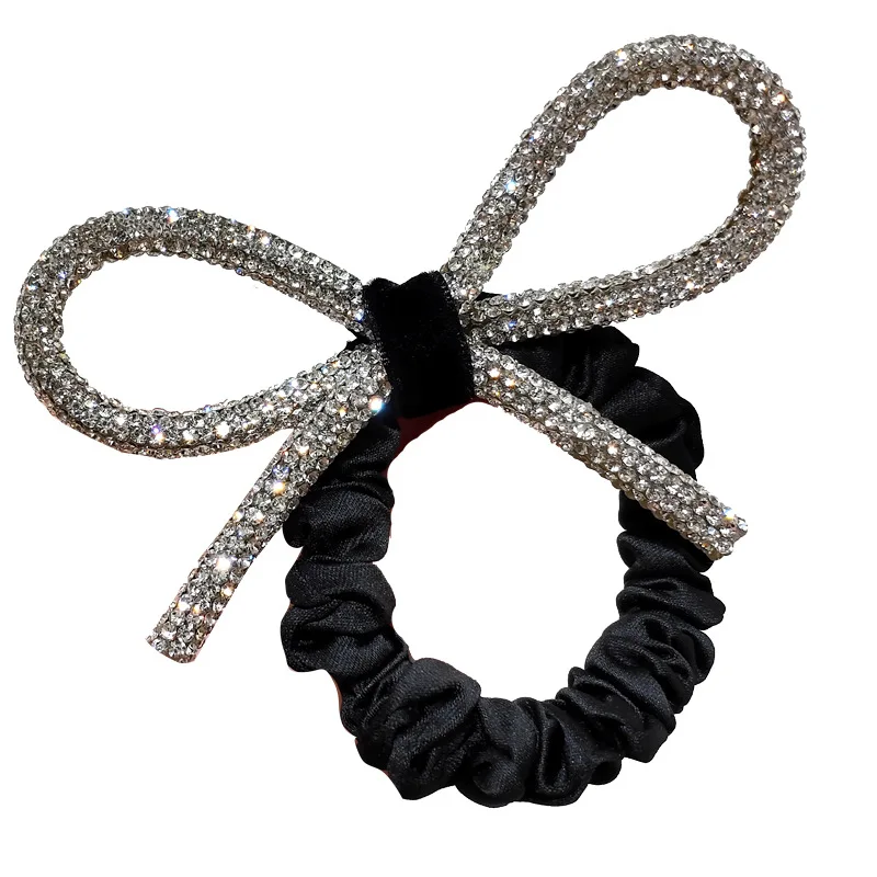 South Korea’s Dongdaemun Shiny diamond-studded bow hair ring head rope ins fashionable wild sweet tie hair rubber band Women