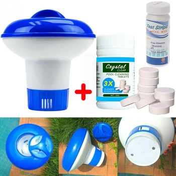 

50 Chlorine Tablet Pool Hot Tub Spa+Floating Dispenser+50 Testing Strip Full Kit