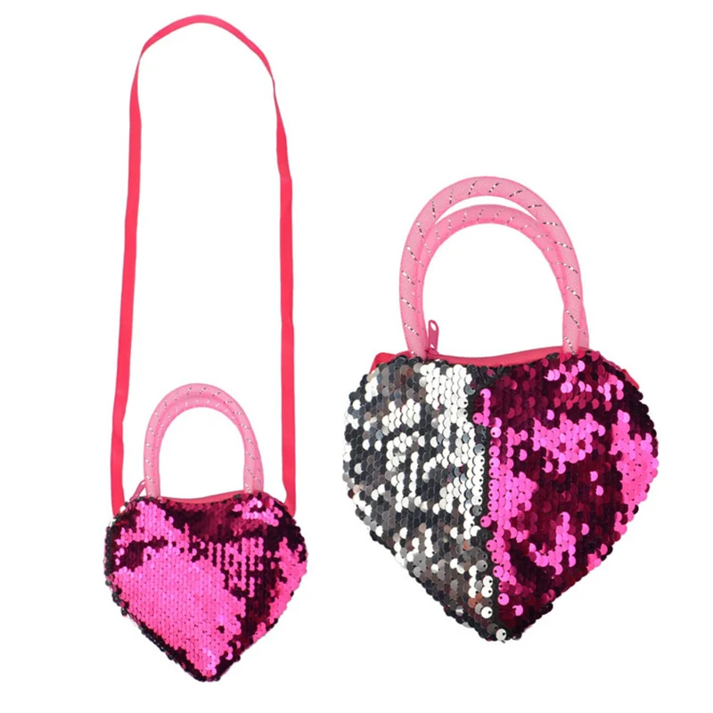 Корейский стиль; детская сумка через плечо для девочек; милая сумка через плечо с блестками и узором в виде сердца; сумка-мессенджер