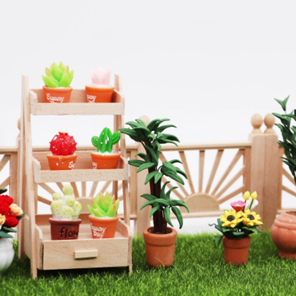 Мини кукольный домик моделирование Цветочная полка модель Сказочный Сад орнамент пейзаж DIY Дерево ремесла миниатюрный для детей игрушки подарок