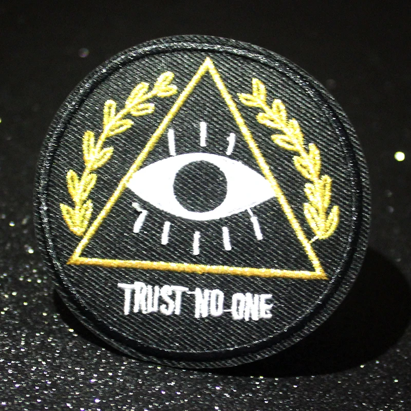 

Pulaqi TRUST NO ONE Patch DIY Embroidered Badges Punk Patches For Clothes Patch Iron On Patches For Clothing Applique Stripe F