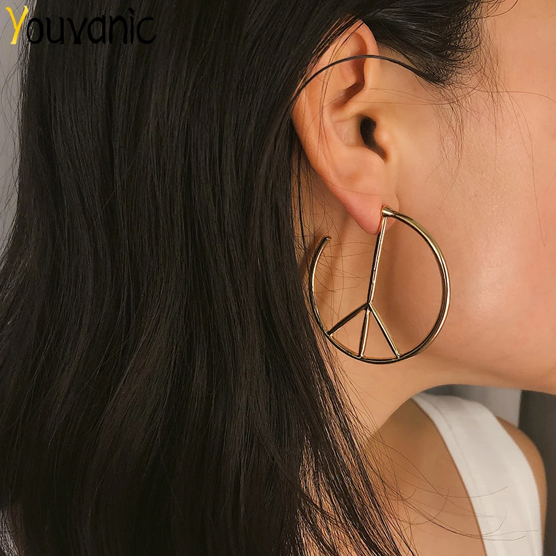 

Youvanic Punk Rock Statement Peace Open Round Circle Drop Earrings For Women Female Dangle Earings Hoop Ear Jewelry Brincos 1347