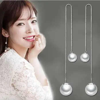 

Fashion 925-sterling-silver Simulated Pearl Chain Earring Ear Line Long Earrings 12cm For Women boucle d'oreille S-E87