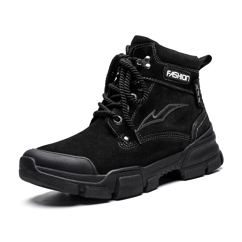 Winter Genuine Leather Ankle Boots Waterproof Keep Warm Outdoor Martin Snow Boots - Цвет: Black