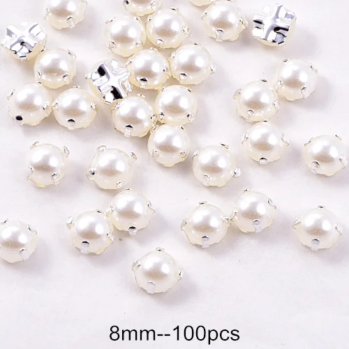 8mm--100pcs 5 мм-10 мм 100 шт белые жемчужные бусины для шитья Стразы с серебряными клешнями полукруглые жемчужины для свадебного платья Y3542 - Цвет: 8mm--100pcs