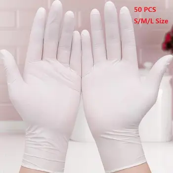 

50pcs Disposable Gloves Thickened Latex Gloves Smooth Touch Cooking Gloves Kitchen Food Service Cleaning Gloves White