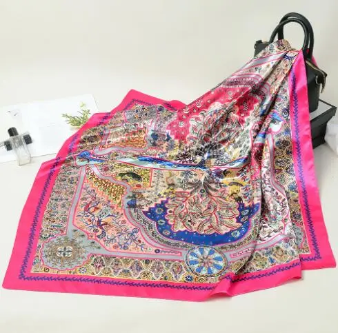 Cheapest 90cm Silk Scarves Women Print Foulard Satin Square Head Hijab Scarf For Ladies Luxury Brand Shawls Bandana female |