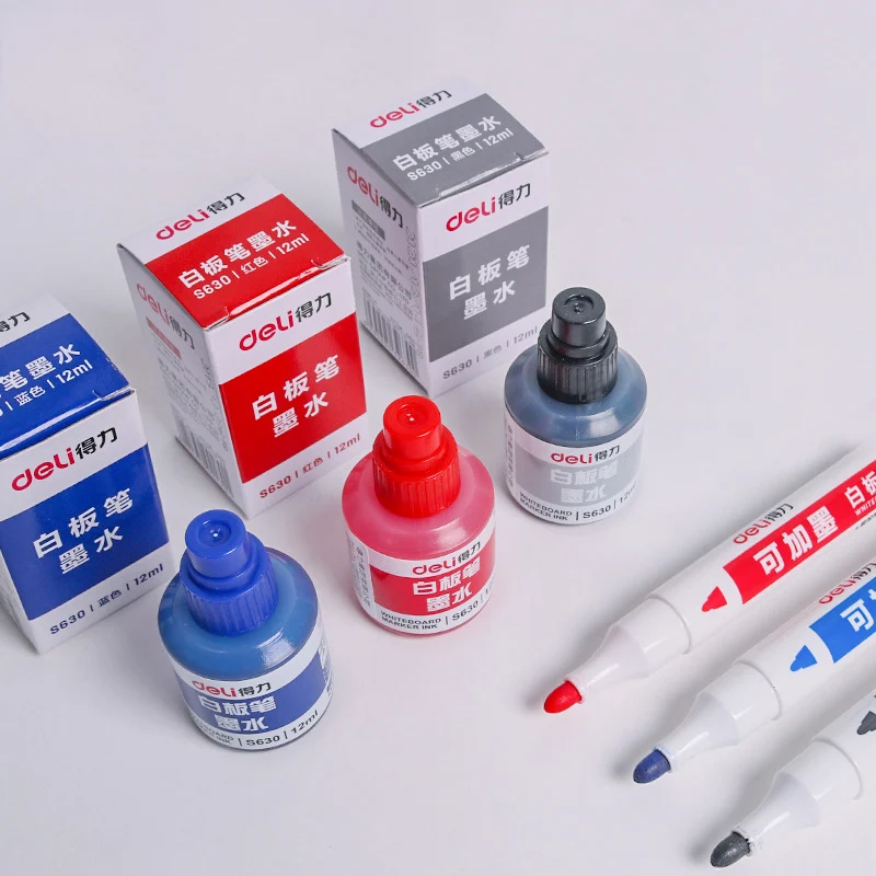 1PC Refill Ink Erasable Whiteboard Marker Pen Inks 12ml Instantly Dry Ink Refills Blue Black Red School Office Supplies
