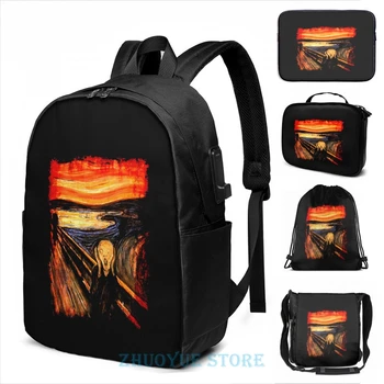 

The Scream by Edvard Munch Goth Painting Art Artist gift USB Charge Backpack men School bags Cosmetic bag Travel laptop bag
