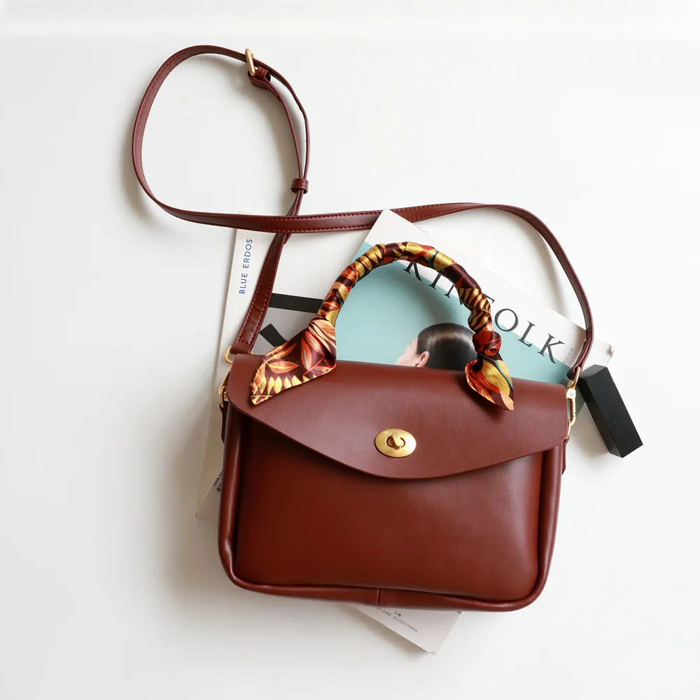 

Genuine Leather Handbags Envelope Totes with Scarf Elegant Messengers