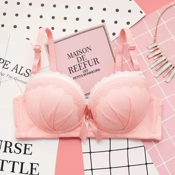 

Female Lace Bras Sexy Bow Padded Women Bras Adjustable Wire Free Push Up Bras