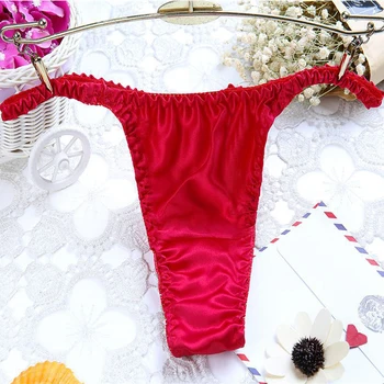 

Men/women briefs Sexy Underwear Bikini Style String Smooth Emulation Silk Low Rise Briefs solid color underwear male underpants